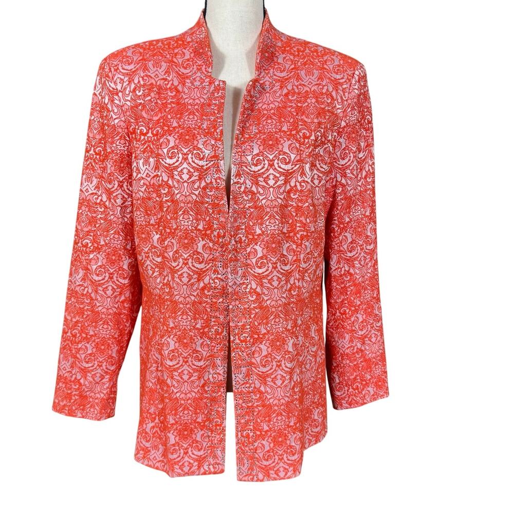 Giovanna Signature Blazer Women's 18 Orange Rhinestones Fully Lined Patterned